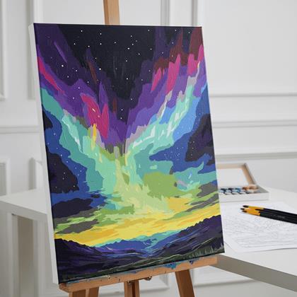 Obrázek z Malování podle čísel, vypnuté plátno na rám - polární záře