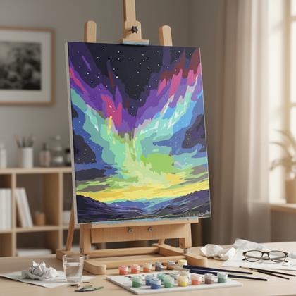 Obrázek z Malování podle čísel, vypnuté plátno na rám - polární záře