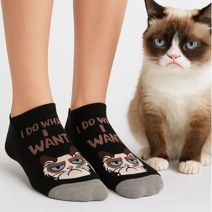 Obrázek z Veselé ponožky naštvaná kočka - černé