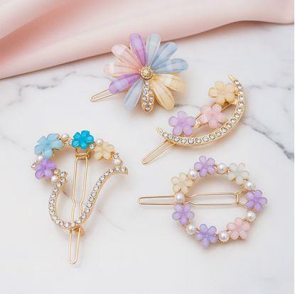 Obrázek Kytičkové sponky do vlasů s kamínky 4ks