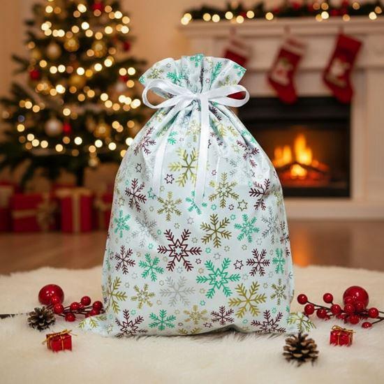 Obrázek z Vánoční dárkový balicí sáček se šňůrkou - 51x39 cm - sněhové vločky
