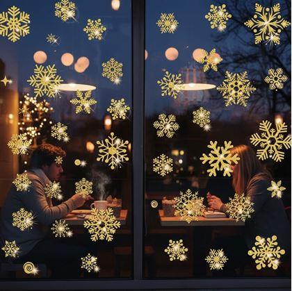 Obrázek z Nálepky na okno - sněhové vločky 52 ks - zlaté