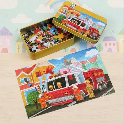 Obrázek z Dětské puzzle v plechové krabičce - hasiči