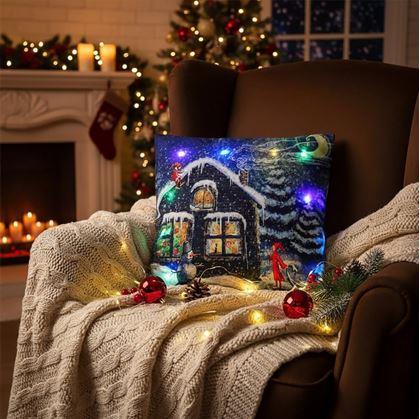 Obrázek z Vánoční svítící povlak na polštář - vánoční chaloupka
