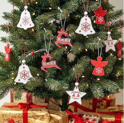 Obrázek z Sada dřevěných ozdob 12 ks - vánoční mix