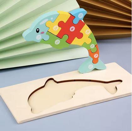 Obrázek z Dřevěné puzzle s čísly - delfín