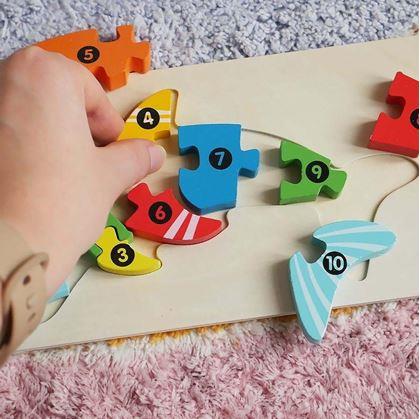 Obrázek z Dřevěné puzzle s čísly - delfín