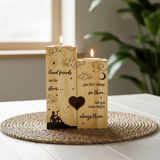 Obrázek z Dřevěné svícny na čajové svíčky pro páry, 2 ks - noční obloha