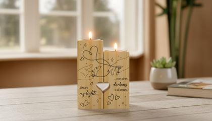Obrázek z Dřevěné svícny na čajové svíčky pro páry, 2 ks - srdce
