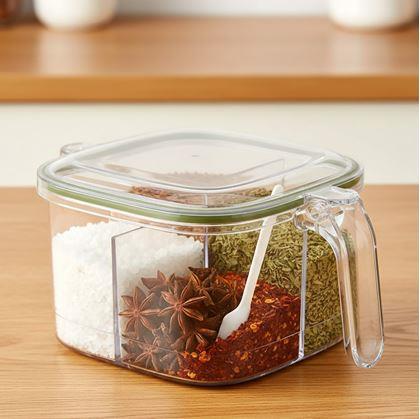 Obrázek z Dělená dóza s úchytkou - 4 přihrádky, 4 lžičky