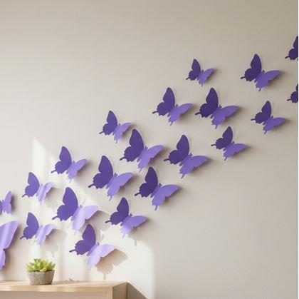 Obrázek z 3D motýlci na zeď - fialová