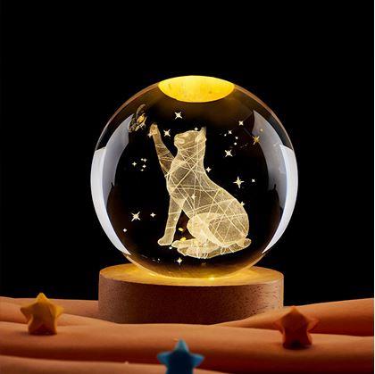 Obrázek z  LED svítící skleněná koule - kočka 