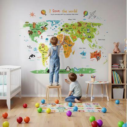 Obrázek Samolepka na zeď - dětská mapa světa