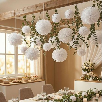 Obrázek z Bílá papírová dekorace Pompom 20 cm 5 ks
