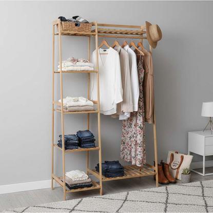 Obrázek Bambusový stojan na oblečení s policemi a věšákem - šířka 80 cm