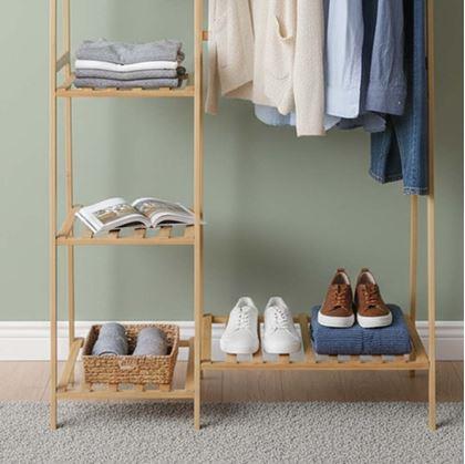 Obrázek z Bambusový stojan na oblečení s policemi a věšákem - šířka 80 cm