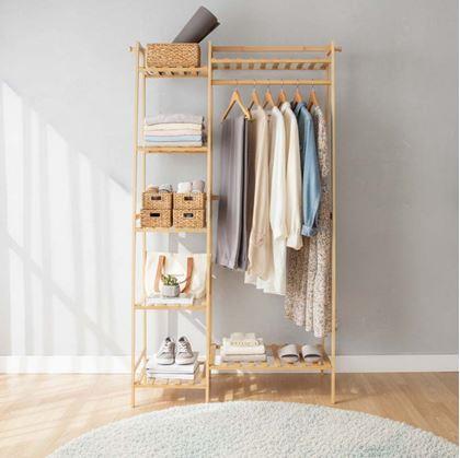 Obrázek z Dřevěný stojan na oblečení s policemi a věšákem - šířka 80 cm