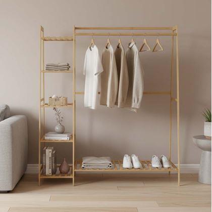 Obrázek z Dřevěný stojan na oblečení s policemi a věšákem - šířka 130 cm