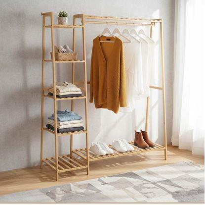 Obrázek Dřevěný stojan na oblečení s policemi a věšákem - šířka 130 cm