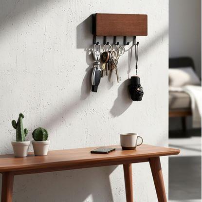 Obrázek Dřevěný věšák na klíče s přihrádkou