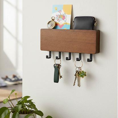 Obrázek Dřevěný věšák na klíče s přihrádkou