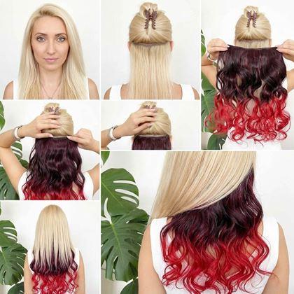 Obrázek z Clip in pás pro barevné podbarvení vlasů - hnědo-červený