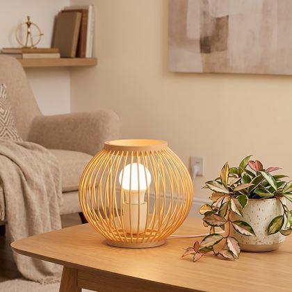 Obrázek z Bambusová stolní lampa s LED žárovkou, teplá bílá 