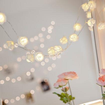 Obrázek z LED světelný řetěz na baterie s růžičkami – 20 květů