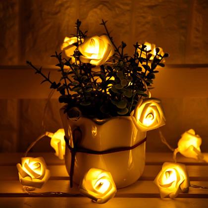 Obrázek z LED světelný řetěz na baterie s růžičkami – 20 květů