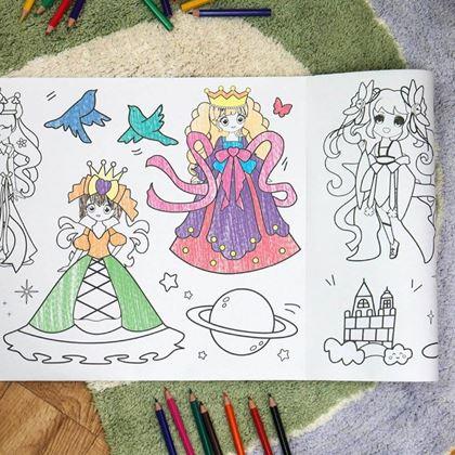 Obrázek z Lepitelné omalovánky v roli 3 m + pastelky - princezny