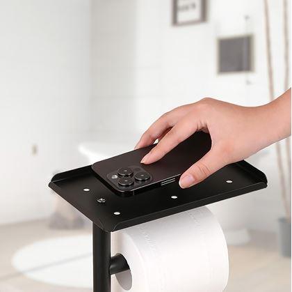 Obrázek z Kovový černý stojan na toaletní papír s WC štětkou