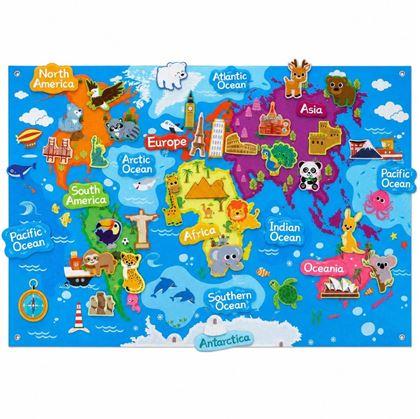 Obrázek z Plstěná dětská mapa světa se zvířátky a památkami