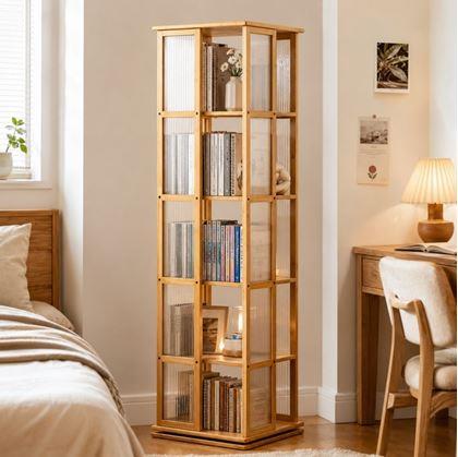 Obrázek z Bambusová otočná knihovna/regál, 5 polic, 150 cm