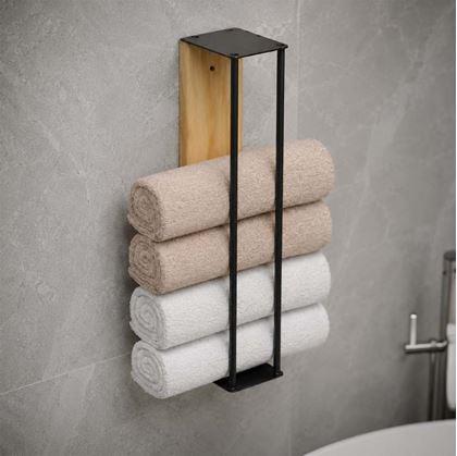 Obrázek z Nástěnný držák na ručníky dřevo/kov 40 cm