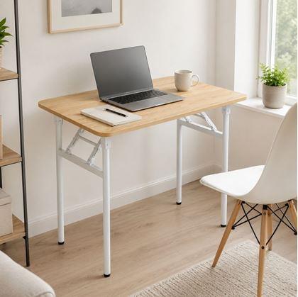 Obrázek z Skládací psací stůl, bílý/světlé dřevo, 80x60 cm