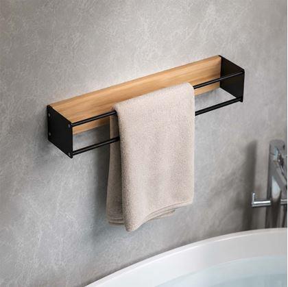 Obrázek z Nástěnný držák na ručníky dřevo/kov 40 cm